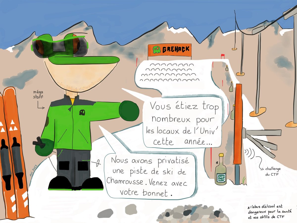 GreHack (@grehackconf) on Twitter photo Hey folks,
Many of you didn't get tickets this year and believe us, we're as disappointed as you are!
But <a href="/picolecroco/">Pico le Croco</a> has the solution!
Maybe we'll consider it next year 🤔⛷️🐊 Hey folks,
Many of you didn't get tickets this year and believe us, we're as disappointed as you are!
But <a href="/picolecroco/">Pico le Croco</a> has the solution!
Maybe we'll consider it next year 🤔⛷️🐊