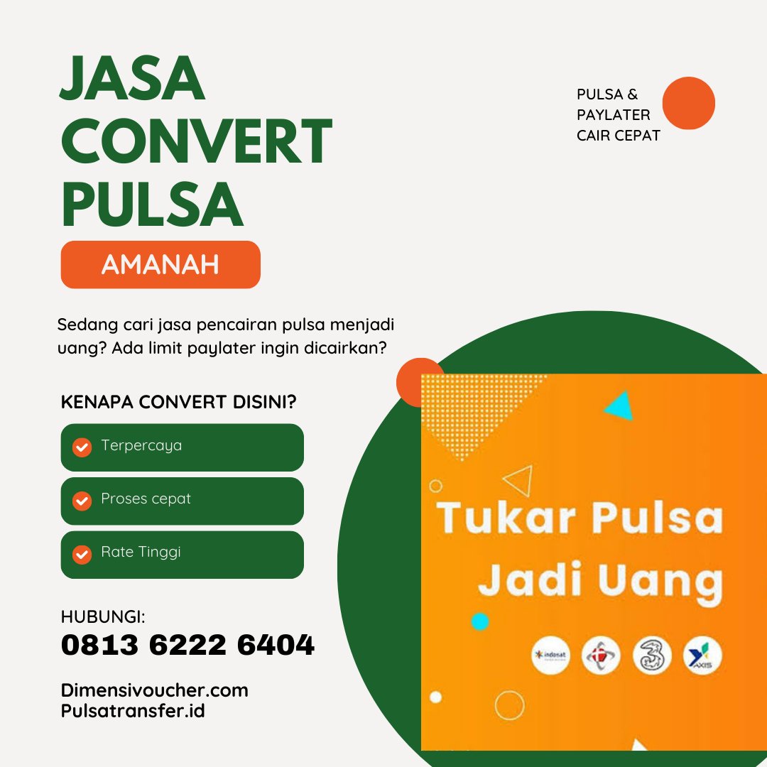 pulsatransferid's tweet photo. Punya limit paylater ingin dicairkan?
Ingin menukarnya menjadi uang ke rekening bank atau ewallet/dompet online kamu?
Convert Pulsa (gestun pulsa) mudah aman dan cepat.
081362226404
#convertpulsa #pulsa #ubahpulsajadiuang #sulappulsa #zonauang#pulsamurah https://t.co/7UWX0Cs2T9