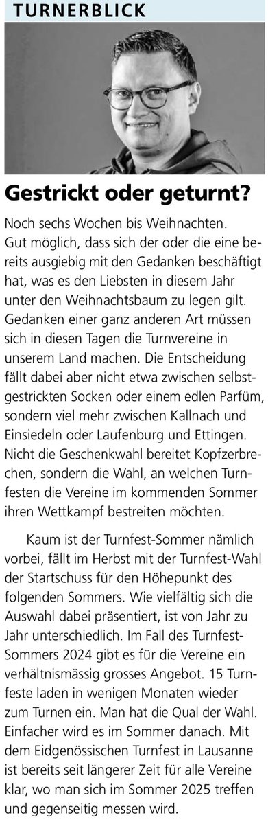 teedee87's tweet photo. Vor der Geschenke-Wahl steht die Turnfest-Wahl an - oder eben gestrickt oder geturnt. Meine neuste Kolumne in der @Volksstimme_CH https://t.co/R4ZaM3xajA