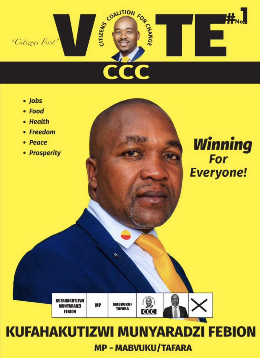 Mabvuku/Tafara Constituency this is your prefered candidate MP Kufahakutizwi Munyaradzi Febion who was recalled by Tshabangu & his handlers. Lets us come out in huge numbers in the up coming by-elections & punish the regime. Our President is Advocate @nelsonchamisa.