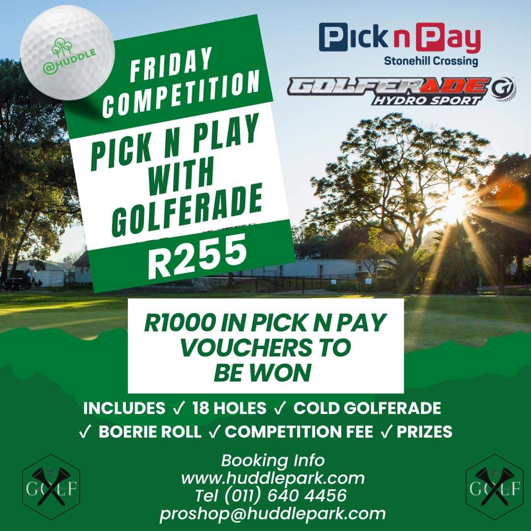 huddleparkgolf's tweet photo. Friday is upon us again and there is no better way to end the week! A round of golf, some delicious food, and awesome prizes to be won! This is one event that must NOT be missed 😁🏌⛳
Make contact with our Pro Shop for more info👇
proshop@huddlepark.com
(011) 640 4456
#Huddle https://t.co/sNvO9CpXFN