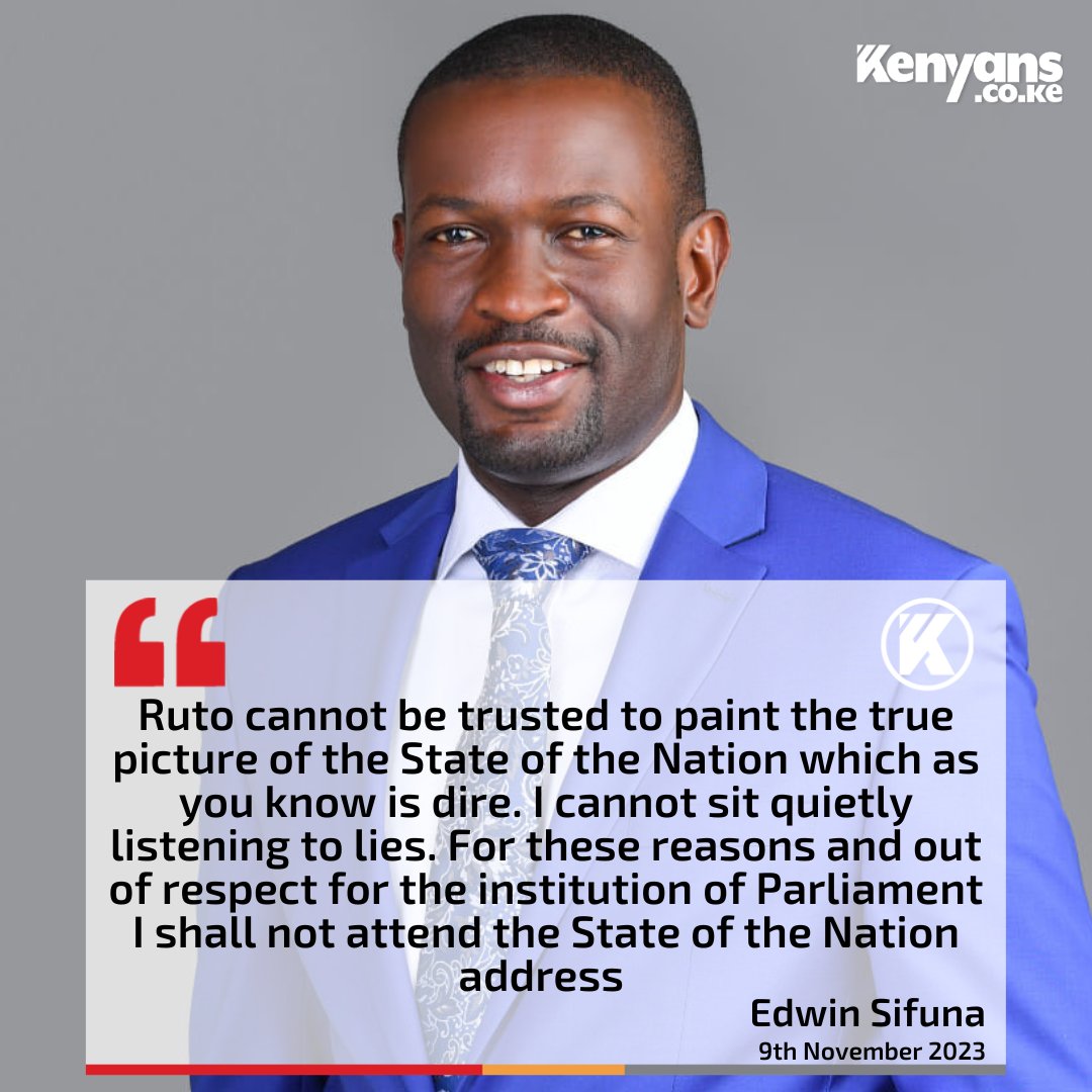 Kenyans's tweet photo. Ruto cannot be trusted to paint the true picture of the State of the Nation - Edwin Sifuna https://t.co/Bovsr8Ozu5
