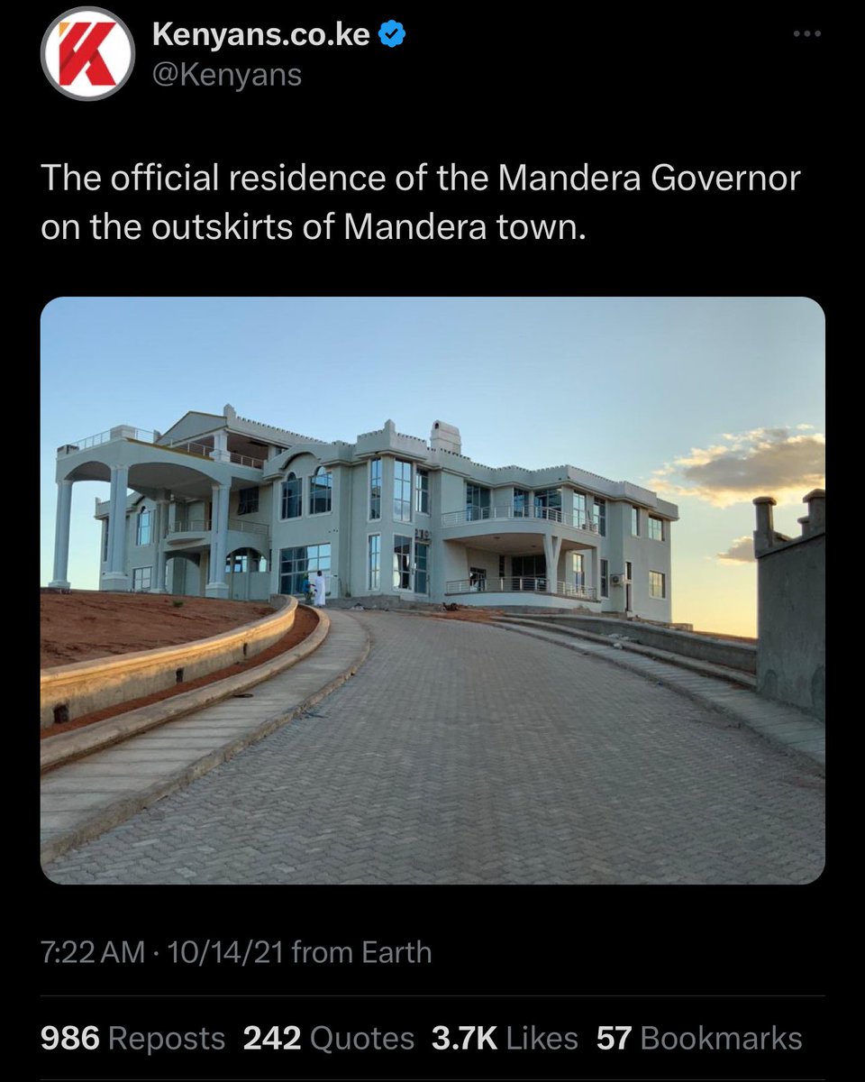 Dreymwangi's tweet image. The mandera governor          His house