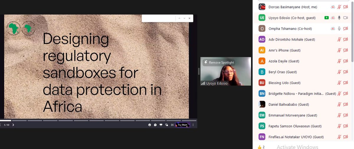 #AHRC2023_DPA Day 4 first session on going!
`Designing regulatory sandboxes for data protection in Africa' 
with 
<a href="/yoyozee/">Uyoyo Edosio</a> Principal ICT4D Expert, African Development Bank Group <a href="/AfDB_Group/">African Development Bank Group</a>

<a href="/CHR_HumanRights/">CentreForHumanRights</a> <a href="/UPLawFaculty/">UP Law</a> <a href="/UPTuks/">University of Pretoria</a> <a href="/tomiwa_ilori/">Tọ̀míwá Ìlọ̀rí</a> <a href="/MagnusKillander/">Magnus Killander</a> <a href="/henfknz/">Henok Ashagrey</a>  <a href="/__Ompha/">binz✨</a>