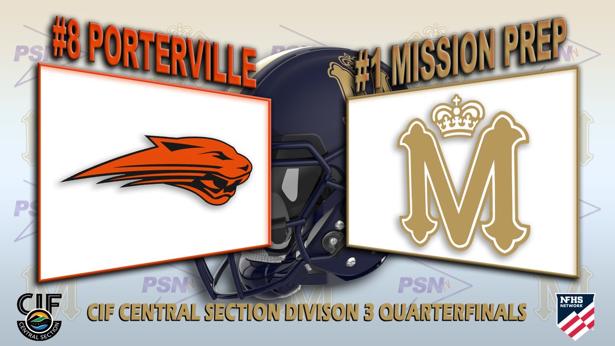 #PSNtv: <a href="/MCPFootball/">Mission Prep Football</a> live tonight on <a href="/NFHSNetwork/">NFHS Network</a> in partnership with <a href="/ThePrepSN/">Prep Sports Network</a>!

Coach <a href="/keiththompson21/">keith thompson</a> &amp; the Panthers visit SLO for the <a href="/CifCentral/">CIF Central Section</a> #Division3 #Quarterfinals.

🆚#8 Porterville at #1 Mission Prep
🕖Kick: 7pm
📺Watch Live⬇️⬇️
nfhsnetwork.com/events/cifcs/g…