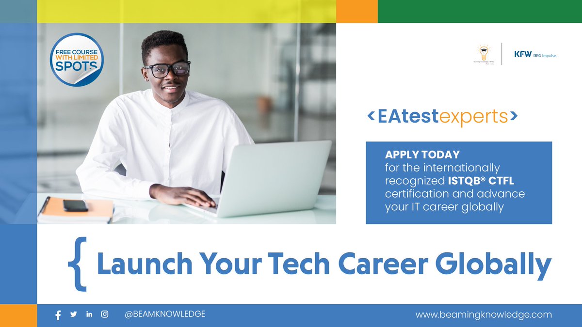 beamknowledge's tweet photo. 💼📈 Ready for a global career leap?

Software testing is the key – with a projected industry growth of USD 68 billion by 2025, the ISTQB® CTFL course is your ticket to lucrative job opportunities.

Secure your spot today: https://t.co/p81PxIXyRL 

#istqbcertified #Africa https://t.co/mRBGDIfeL4