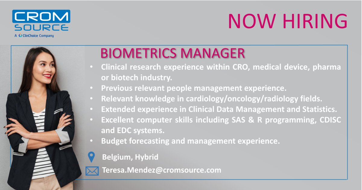 TalentSourceLS's tweet photo. TalentSource Life Sciences, the CROMSOURCE flexible resourcing department, is currently working with one of our partner sponsors to hire a Biometrics Manager, to join their team as their permanent employee. https://t.co/dSmHJrfxvi https://t.co/XsgS5iRFc7