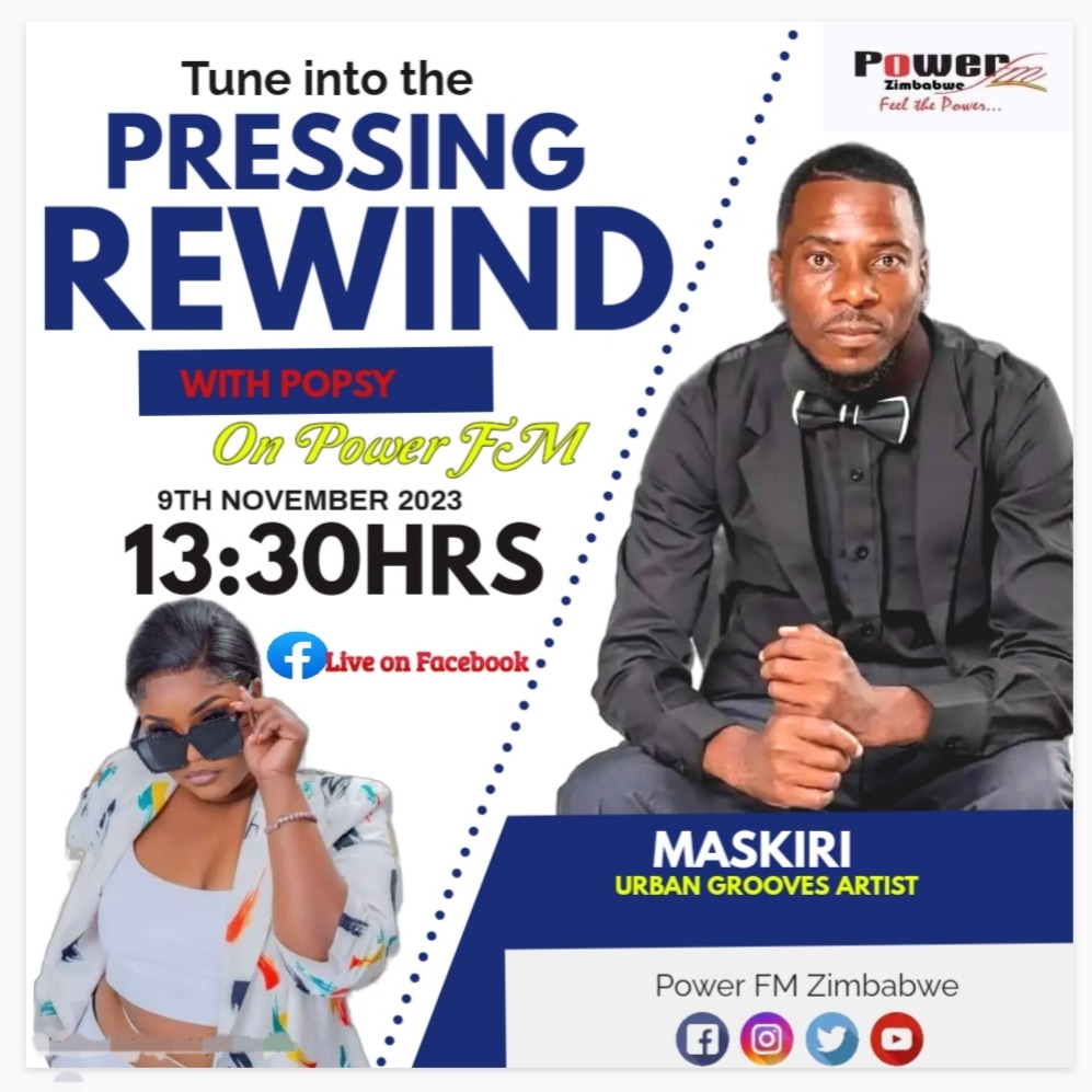 powerfmzimbabwe's tweet photo. Tune in to #LunchTimeRadio with Popsy DJDelicious and get ready to #PressRewind with the legendary @Maskiri 🎤 🔥 Hear his untold stories of how he revolutionized the #UrbanGrooves scene in Zimbabwe and beyond 🇿🇼 👉 Don’t miss this exclusive interview, only on Power FM📻 https://t.co/hmdUyGpvXR