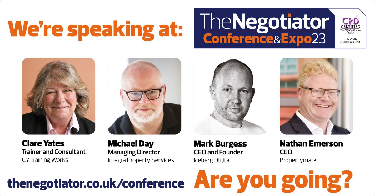 MEET THE SPEAKERS: We are delighted to welcome <a href="/trainerclare/">Clare Yates</a> of CY Training Works; Michael Day of Integra Property Services; Mark Burgess of <a href="/Icebergdigital/">Iceberg Digital</a>  and Nathan Emerson of <a href="/PropertymarkUK/">Propertymark</a> to The Negotiator Conference &amp; Expo. Book now! #TheNegAwards thenegotiator.co.uk/events/the-neg…