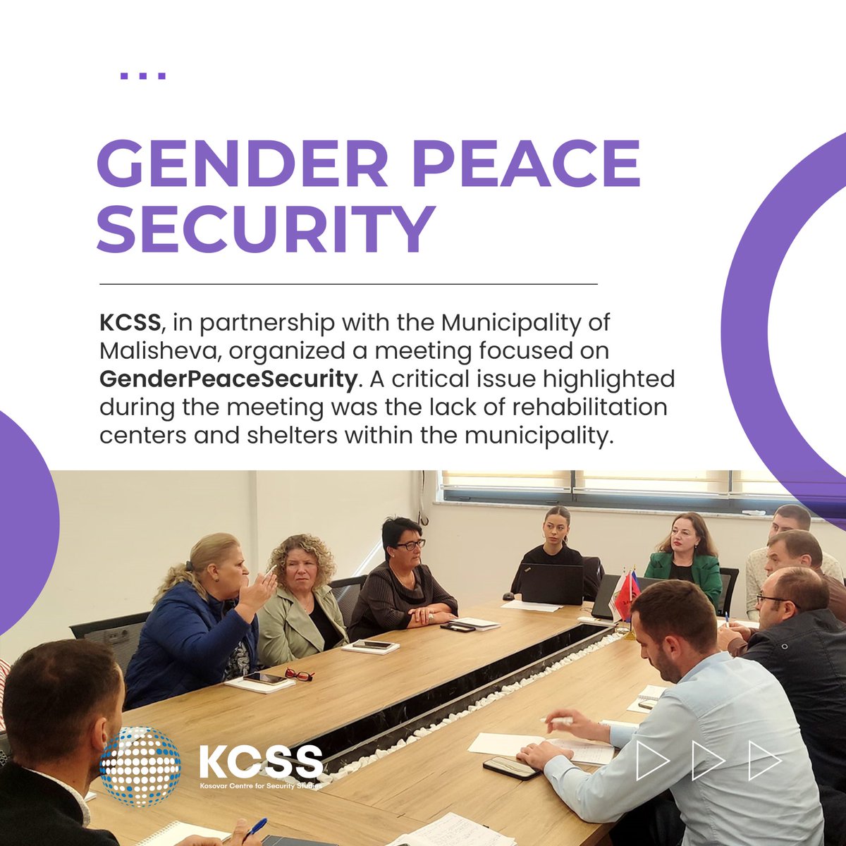 KCSSQKSS's tweet photo. #KCSS, in partnership with the Municipality of Malisheva, organized a meeting focused on #GenderPeaceSecurity. A critical issue highlighted during the meeting was the lack of rehabilitation centers and shelters within the municipality. https://t.co/G5i15PJIqt
