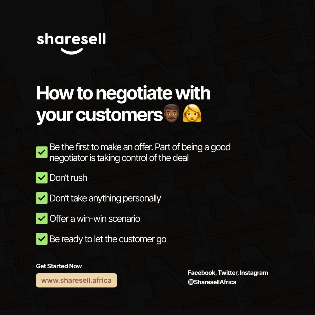 Knowing how to negotiate with your customers can be rewarding. This is how to maximize your profits this 2023.
#ecommerce #businessinafrica #sharesellafrica #businesstips