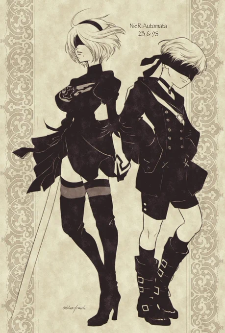 友人小冊子のために描いたイラスト  6/6 ・2Bと9S #ニーアオートマタ