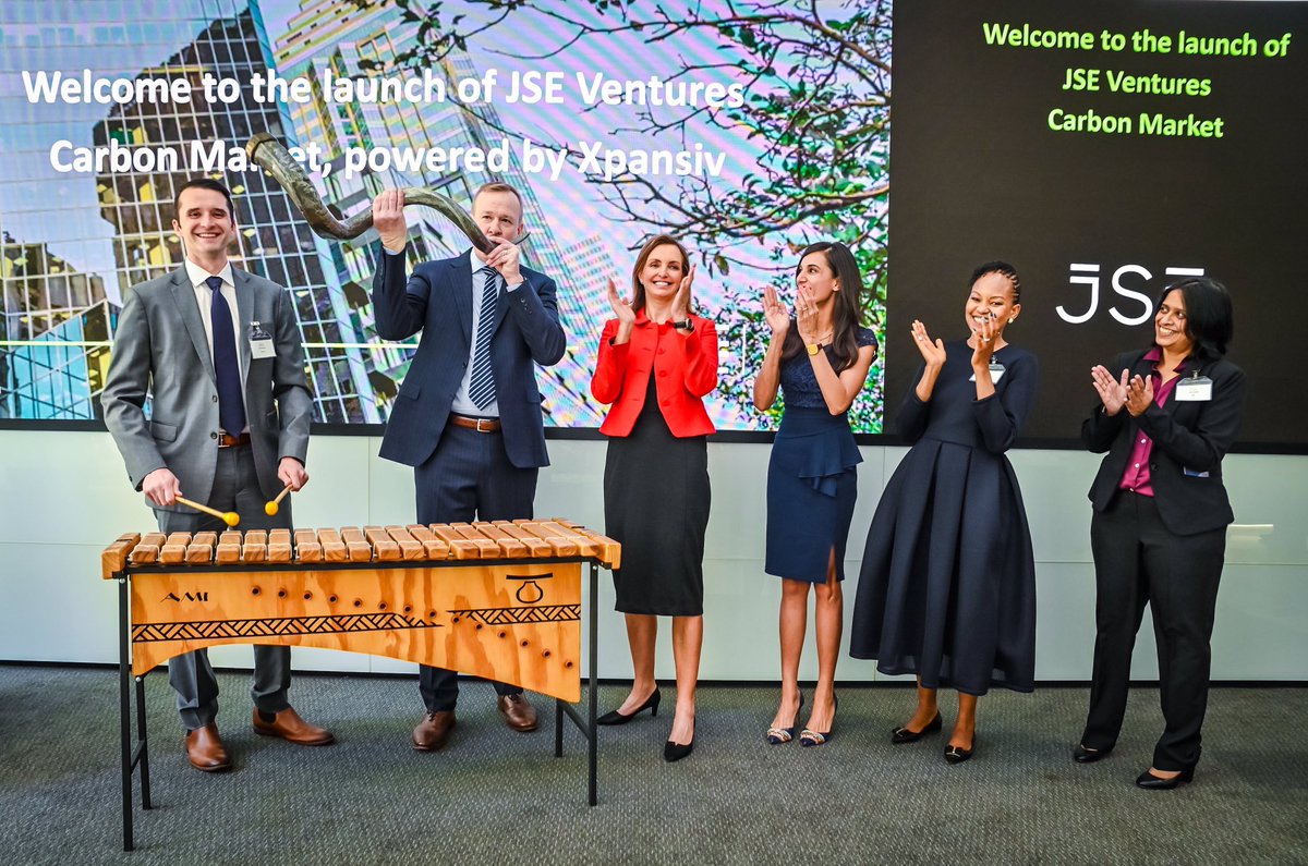 JSE_Group's tweet photo. The market is now open as we celebrate the launch of JSE Ventures Carbon Market.
@Xpansiv
#JSEMarketOpen https://t.co/sx8ZKVBYDS