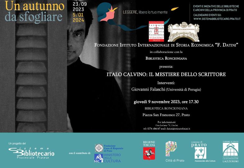 ATTENZIONE!!
L'incontro su Calvino previsto per oggi è RINVIATO a data da destinarsi a seguito dell'ordinanza del sindaco di Prato che prevede la chiusura delle biblioteche causa allerta meteo