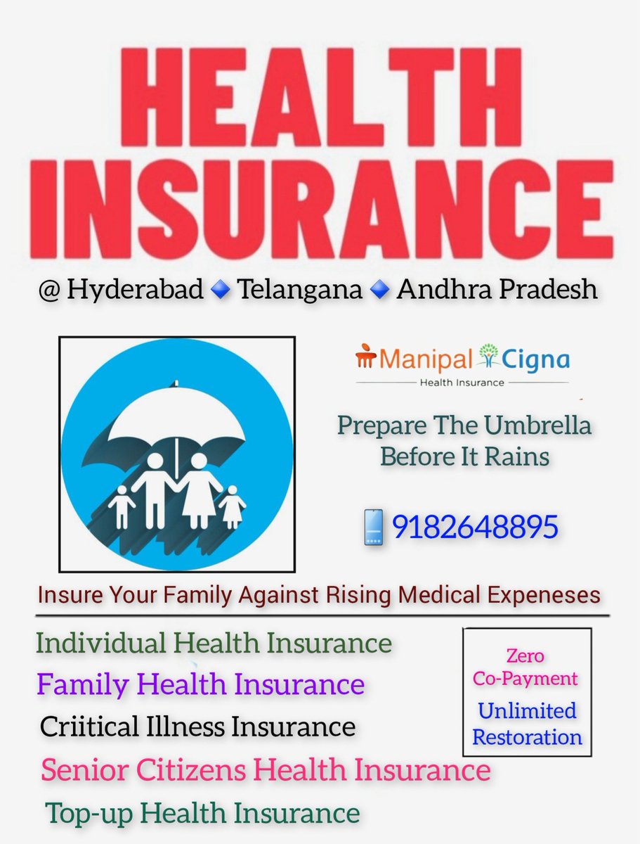 Health Insurance @ Hyderabad, Telangana 
📱9182648895

#healthinsurance
#medicalinsurance
#familyhealthinsurance
#seniorcitizeninsurance
#individualhealthinsurance
#accidentalinsurance
#CriticalillnessInsurance
#womenhealthinsurance
#TopUpHealthInsurance
#insurance
#Hyderabad