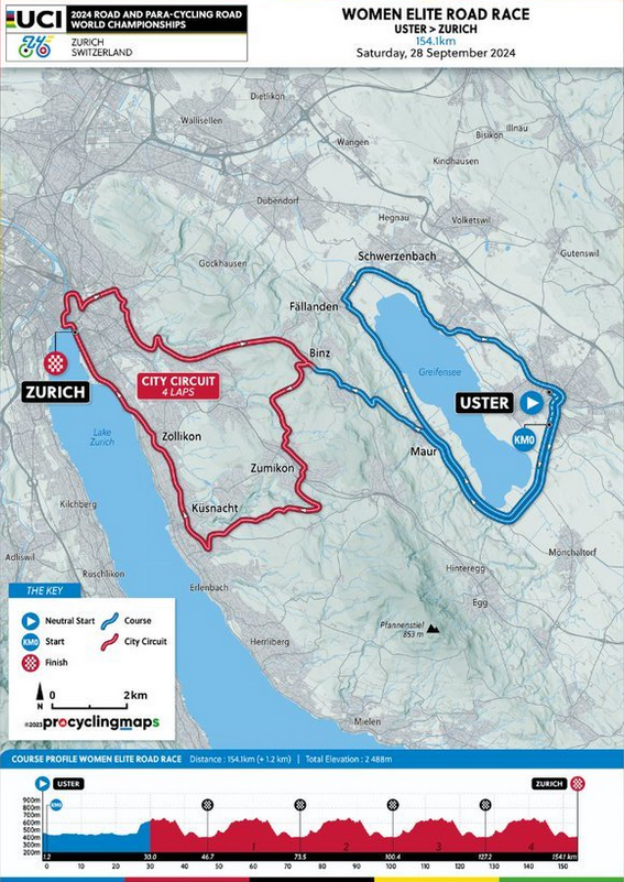 ProCyclingMaps's tweet photo. 🇨🇭Zürich 2024 UCI World Championships
🏆Women Elite Road Race
📏154 km
🎢2 488m D+
📆 September 28, 2024
#Zürich2024 #UCI #Procyclingmaps https://t.co/4sCylMgEEY