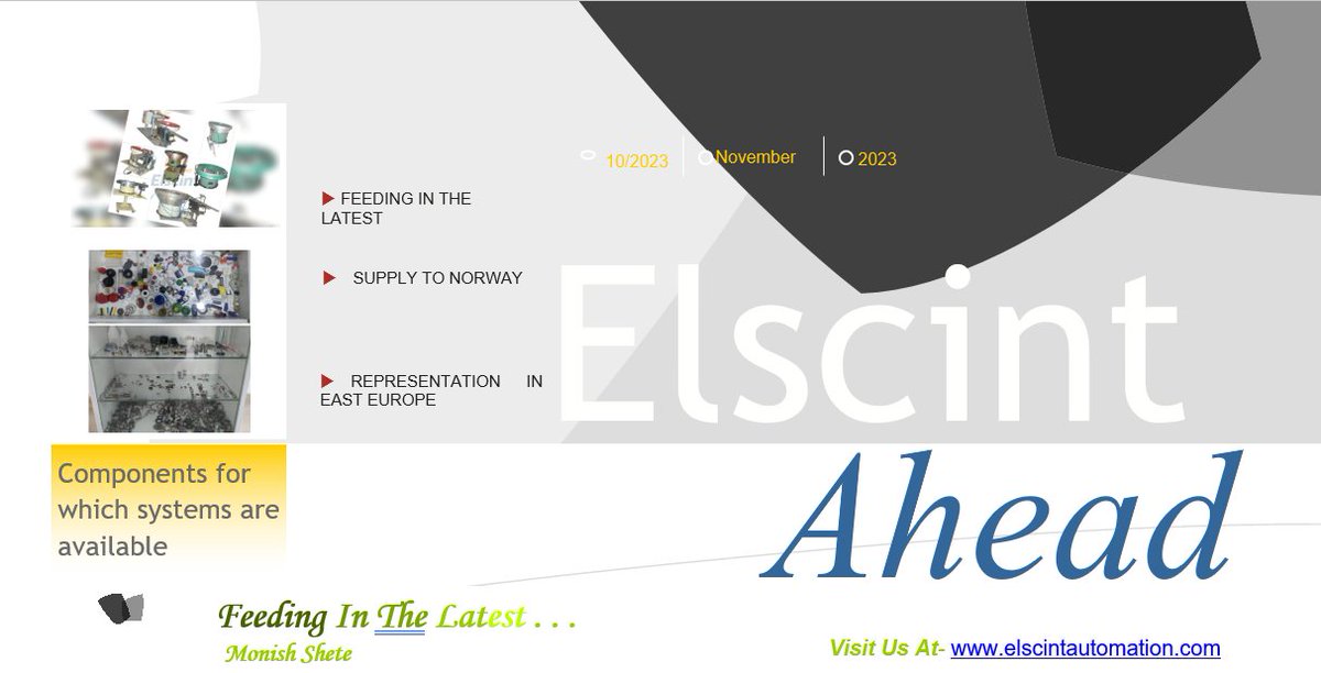 Elscint's tweet photo. @Elscint Ahead Newsletter for #November2023  published. Download your copy today - https://t.co/0oOqVhwHaA
#vibratorybowlfeeder #automation #feedingsystems https://t.co/ZaCHFieBis
