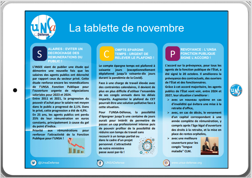 UnsaDefense's tweet photo. Quels sont les nouveaux sujets abordés dans la nouvelle tablette @UnsaDefense ? : https://t.co/O6cTCxTilM https://t.co/k9cmtgIigX