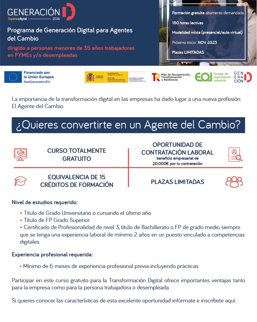 AOL_USC's tweet photo. Programa "Generación #Digital para Agentes del Cambio"
Info e Inscrición: https://t.co/1Euue3oDAS
#Curso #gratuito de #capacitación para xestionar a #transformacióndixital das #pemes.
Dirixido a #mocidade #universitaria 
Con posibilidade de #contratación
@Grupoisonor https://t.co/SQ4MUDnigB