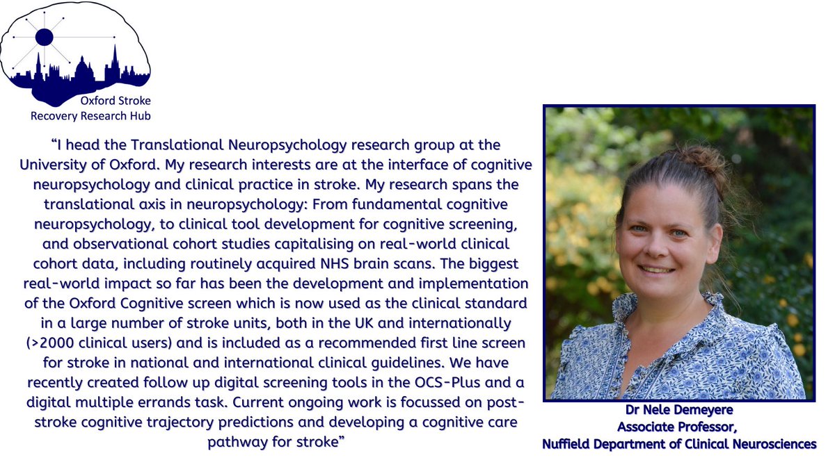 ✨ MEMBER INTRODUCTION ✨

Introducing Dr Nele Demeyere as one of the member’s of our Oxford Stroke Recovery Research Hub 🧠 

Who’s Nele? What does she do? and what expertise will she bring to our hub? 

Find out below! 👇🔎

#Strokerecovery #SRRH