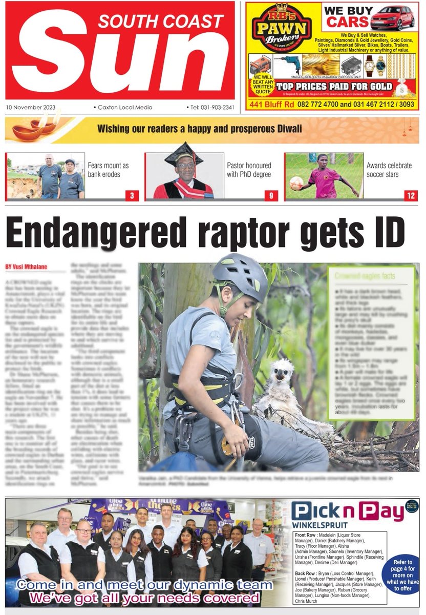 This week's edition of the South Coast Sun is live on our website. Read it here - citizen.co.za/south-coast-su…
@southlandssun #crownedeagle #Toti #news