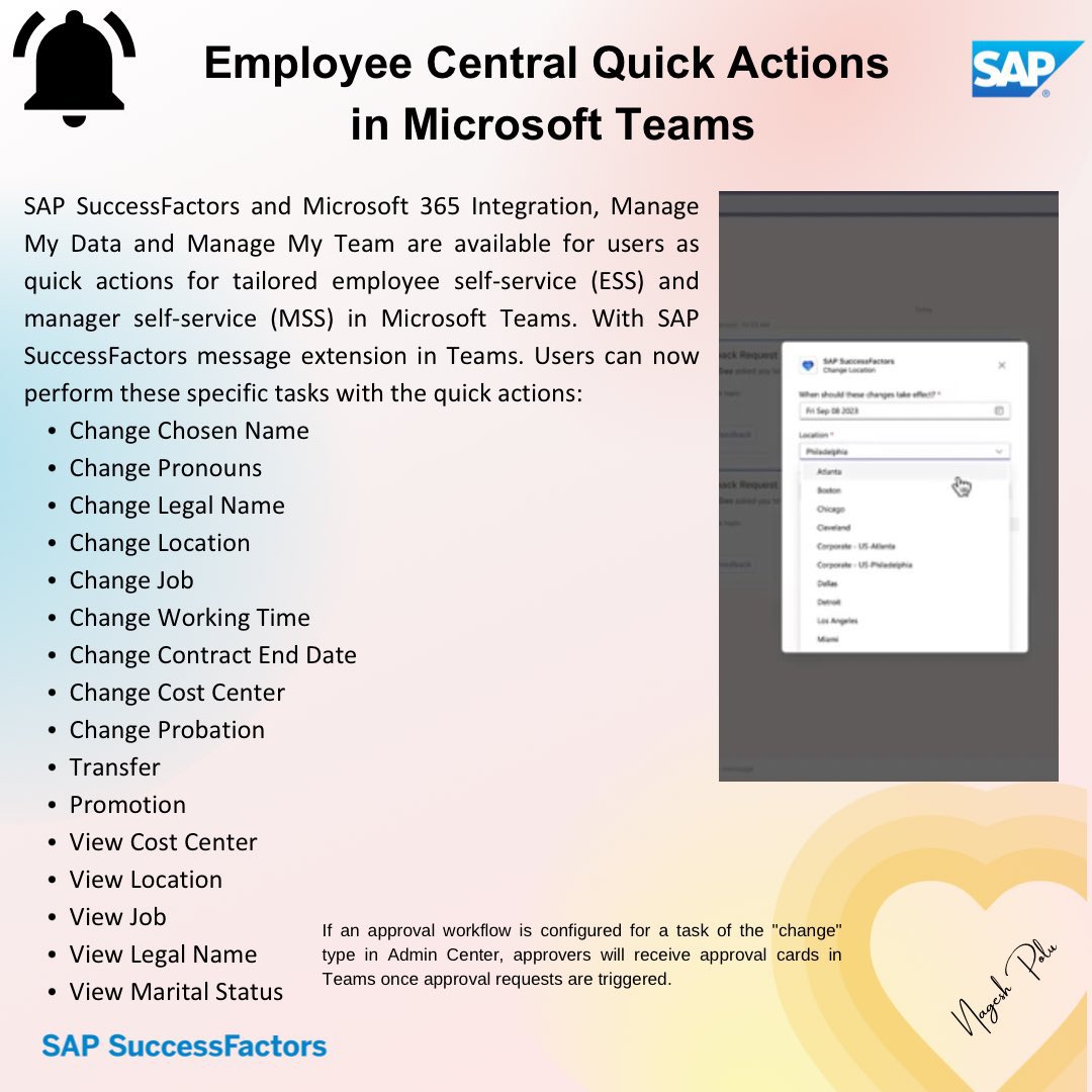 nageshpolu's tweet photo. What’s New? : Employee Central Quick Actions in Microsoft Teams
#SAP #SuccessFactors #CoreHR #MSTeams #HRTech https://t.co/Tx3jltSoku