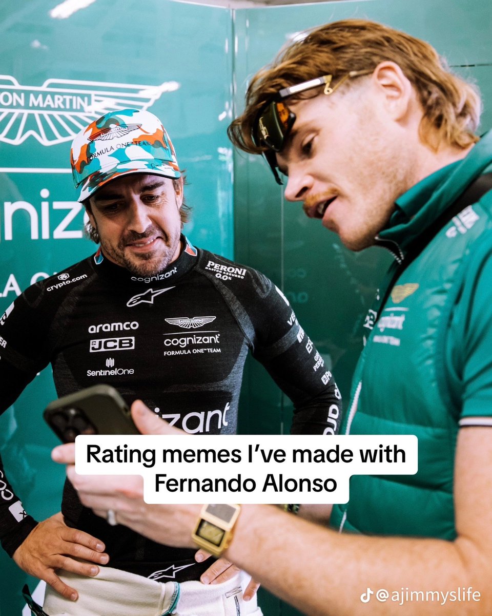 Nachez98's tweet photo. El CM de Aston Martin ha subido un TikTok (ajimmyslife) poniéndole puntuación a los memes que ha hecho con Fernando Alonso y ha comentado que algunos se los tuvo que explicar 

DENTRO HILO 🧵👇 https://t.co/3Gsandbt2N
