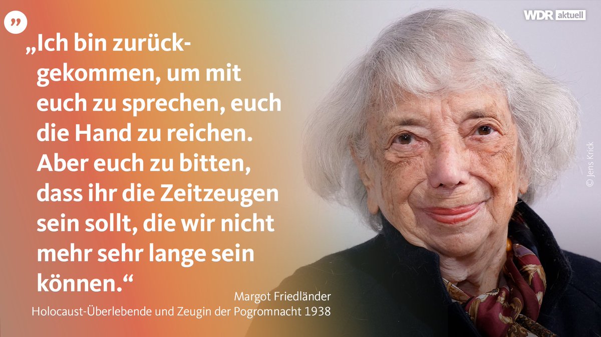 Margot Friedländer war ein Teenager, als sie Zeugin der Pogromnacht 1938 in Berlin wurde. Im WDR-Interview erzählt sie, was sie damals erlebt hat - und wie sie Antisemitismus im Jahr 2023 wahrnimmt. #9November
www1.wdr.de/nachrichten/ma…