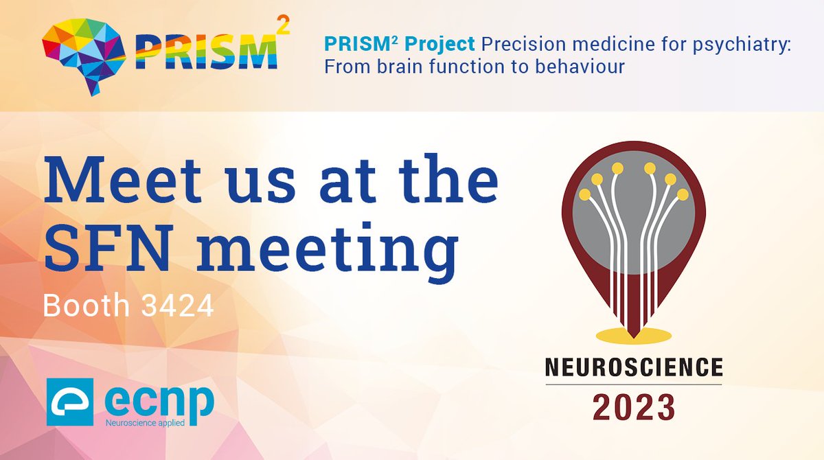 IMI2PRISM2's tweet image. We are excited to showcase the #IMI2PRISM2 project at Neuroscience 2023 in Washington, D.C., 11-15 November.
Visit the #ECNP booth to learn more about this innovative project. See you there!
#Alzheimer #biomarkers @IHIEurope @EFPIA @cohenbioscience @HorizonEU @SfNtweets