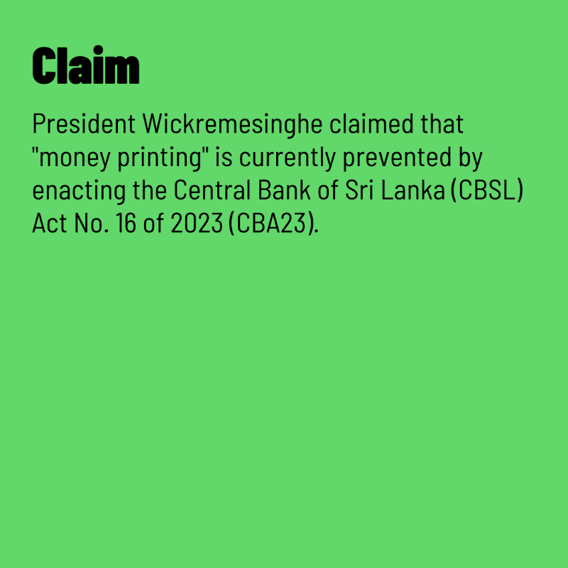 factchecklka's tweet photo. At the recent United National Party (UNP) convention, President Ranil Wickremesinghe claimed that the new Central Bank Act prevents money printing.
Swipe to find out if he's correct!
📚 Read the full fact-check at: https://t.co/fW5CRXvMV8
#FactCheckLK