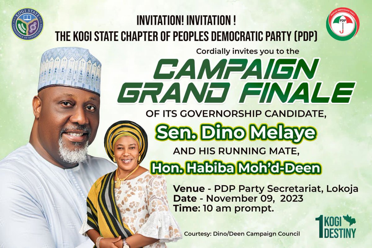 Chief__Adam's tweet photo. Lokoja, the Kogi State capital will be Agog today as PDP is set to hold its Campaign Grand Finale in the State capital.
#pdpnewgeneration
#DinoDeen https://t.co/tZNaq7SBwb
