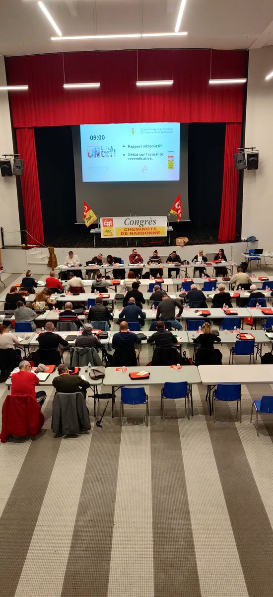 cgt_cheminotsna's tweet photo. Ça démarre ! C'est parti pour une belle journée de travail et de débats ! Vive la CGT ✊ @lacgtcommunique #congres #cgtcheminots #Narbonne https://t.co/pjdmVaZv5N