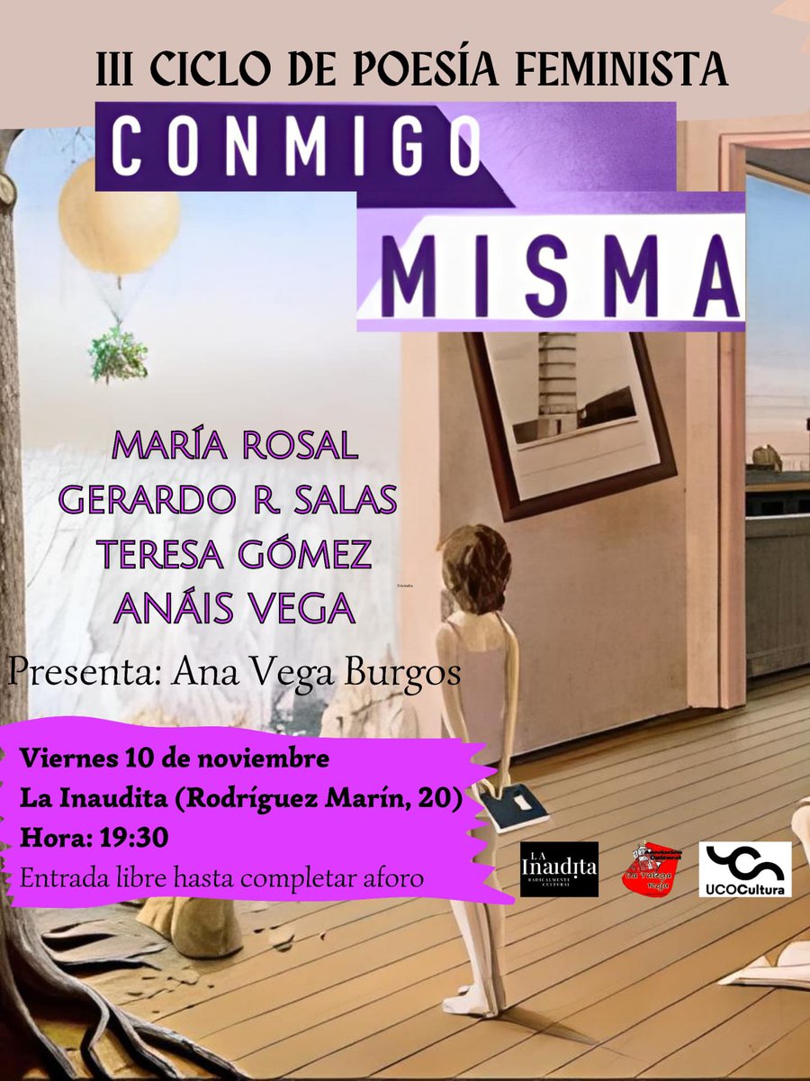 GerardoUGR's tweet photo. Plan de viernes en #Córdoba
III Ciclo de #poesía #feminista
@AnaVegaBurgos2 @TeresaVersa @la_inaudita @UCOCultura @anaislvega #MariaRosal https://t.co/h0XE48KFRN