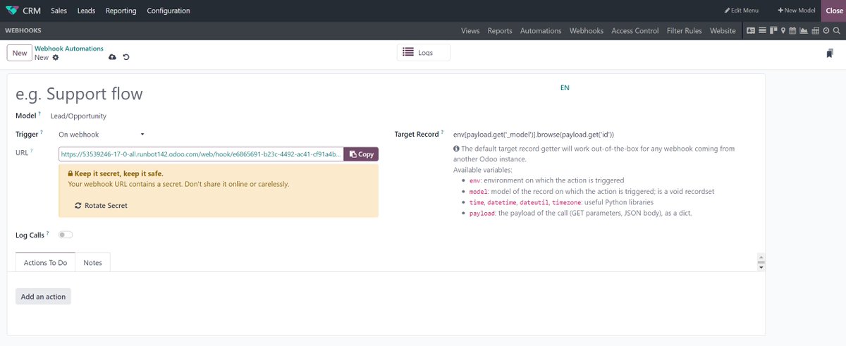 Yenthe666's tweet photo. One of my favourite new #Odoo 17 features is the full webhook integration! 🥳 This will add so many options to integrate, add extra triggers and take things to the next level! 🚀🦾 https://t.co/h4795bsN0D