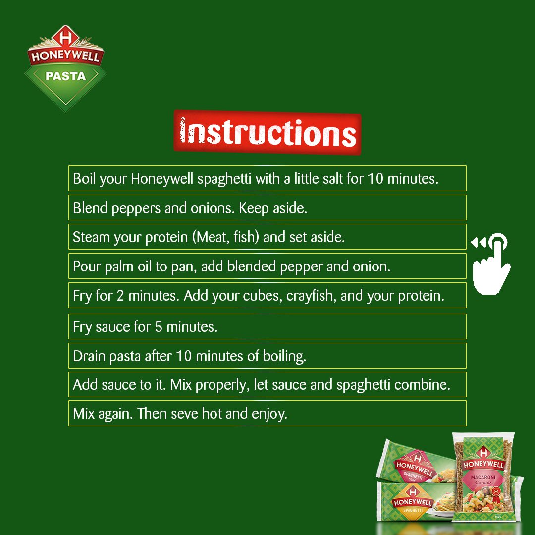 HFMPasta's tweet image. Native spaghetti is a Nigerian pasta dish that would leave you craving for more. Try this recipe and come back to tell us thank you. 😌 Oh! and ensure you use Honeywell Pasta so the dish comes out just perfect. 
#Honeywell #HoneywellPasta #DishOfTheWeek #PastaDishes
#PastaRecipe