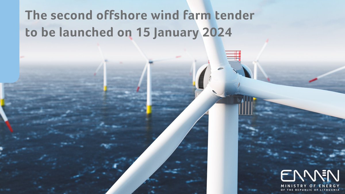 The Government decided that the tender for the right to develop the 2nd 700 MW #offshorewind farm would be launched on Jan 15, 2024. The Ministry of Energy is planning two offshore wind farms with a combined capacity of 1.4 GW in the #BalticSea in the territory of 🇱🇹.