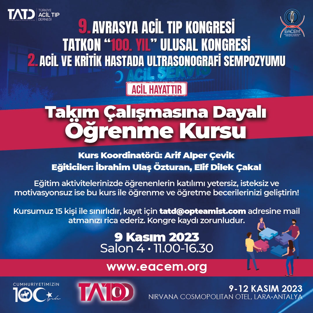 GBerikol's tweet photo. Takim calismasina dayali ogrenme kursu basladi... @DrEDCakal @drcevik @ozturanMD #EACEM2023 #AcilHayattır #EmergencyIsLife #sympocus #TATDUS @tatdkongre
@tatdus @turkiyeaciltipdernegi https://t.co/NvO1rZMAGO