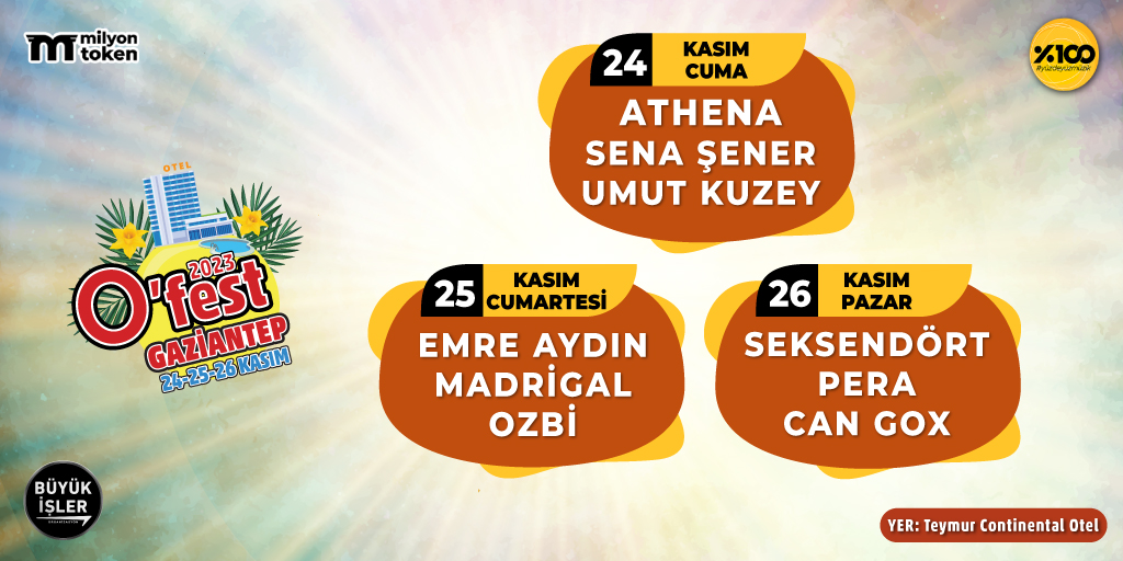 🎶Sevgili Gaziantepliler, O’Fest ile müzik dolu anlar sizi bekliyooor. 🎉🎵 24-26 tarihleri arasında gerçekleşecek festivalin biletleri linkte. 🔗 bit.ly/3QShaAt