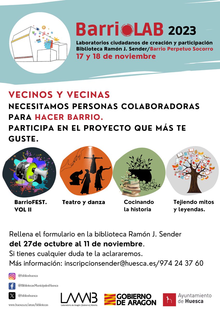 laaab_es's tweet photo. 🔜Colaboramos con el @aytohuesca en #BarrioLab 2023, tercera edición de los #laboratorios de creación y participación ciudadana del Barrio del Perpetuo Socorro de #Huesca.
¡Se buscan colaboradores hasta el 11/nov! 👉https://t.co/wKsDxDxoZ1 @biblioshuesca https://t.co/JDnoOQEORJ
