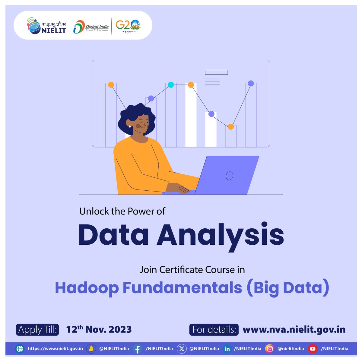 NIELITIndia's tweet image. Are you ready to dive into the world of #BigData ? 
Join our Certificate Course in #Hadoop Fundamentals ( #BigData ) &amp;amp; unlock the power of #DataAnalysis and processing! 
Enroll today &amp;amp; unlock a world of endless possibilities.
For details: nva.nielit.gov.in
#DigitalSkilling