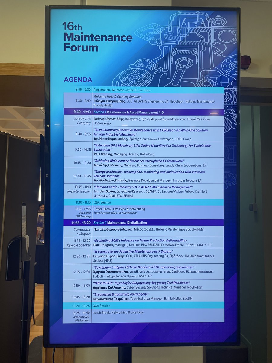CORE_inno's tweet photo. Today, we're at OTEAcademy for the 16th Maintenance Forum!
Nikos Kyriakoulis, CORE Group Founder and Managing Partner, just gave a presentation on #COREbeat, our all-in-one #PredictiveMaintenance platform and its EPALME - @MytilineosSA pilot. https://t.co/wMW0DqLGsB