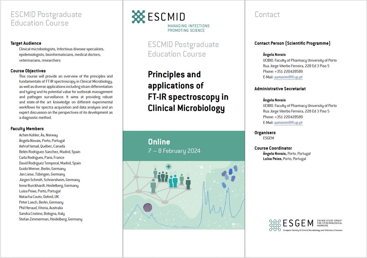 Do you want to learn more about #FTIR #spectroscopy? 
This <a href="/ESCMID/">ESCMID</a> <a href="/ESGEM_ESCMID/">ESGEM.SG</a> Course is for you! 

👉Experts will overview data analysis, strain typing performance and infection control applications 🦠

7-8 Feb 2024 *Online* 
Registration here 👇
events.escmid.org/event/116