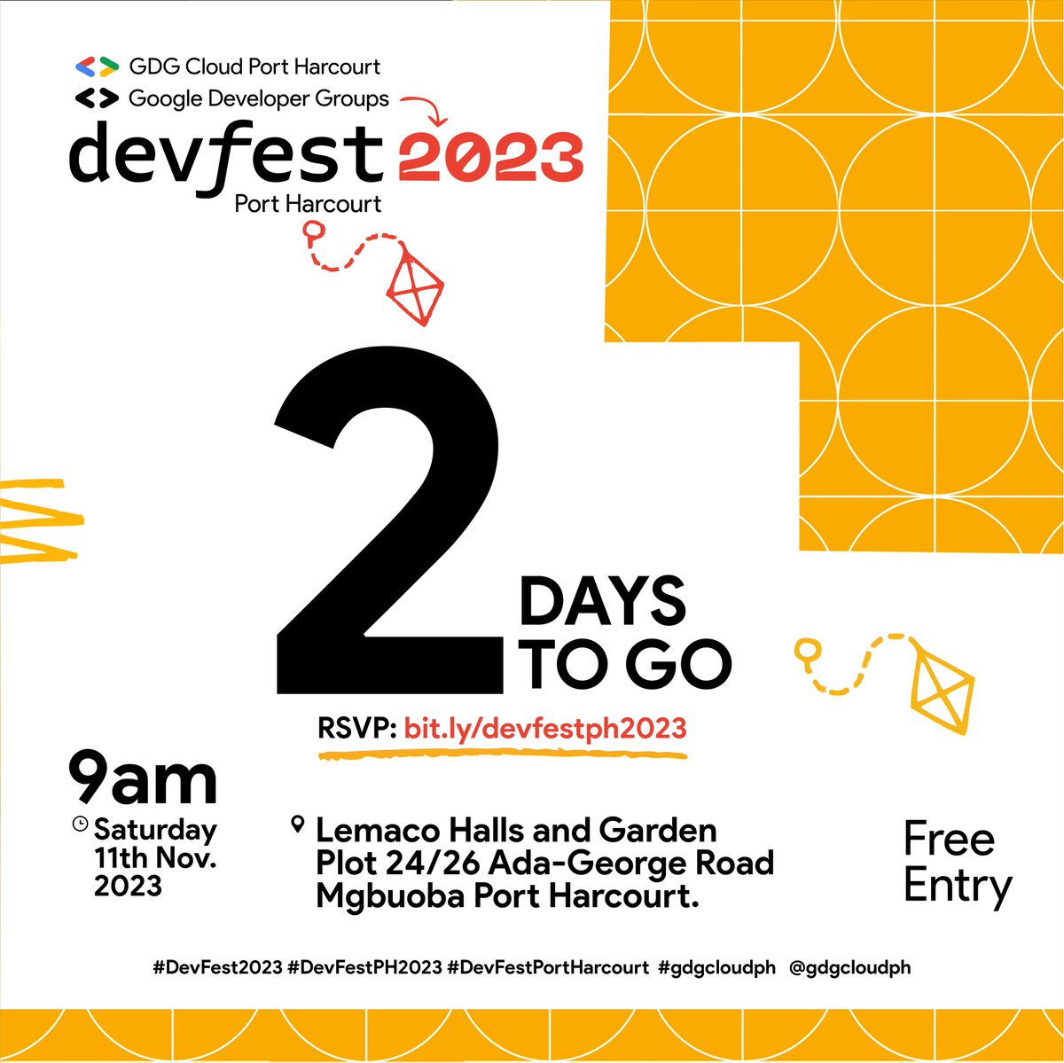 gdgcloudph's tweet image. We're just two days away from DevFestPH2023, the most exhilarating tech event of the year in the city of Port Harcourt!🎉
We have amazing swags from ALX Africa, Creative Discourse, and more! Scholarships and Virtual dollar cards to be won!
Register now - bit.ly/devfestph2023
