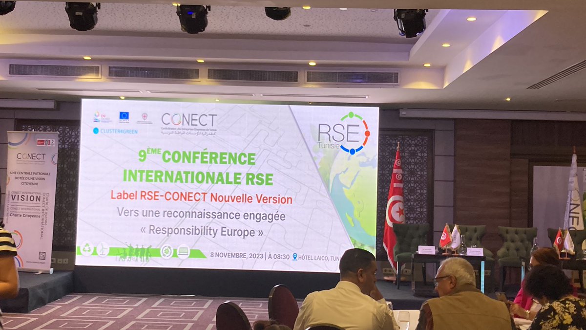 cluster4green's tweet photo. The @Conect__Tunisie organized a  #Conference on #Corporate #Social #Responsibility #CSR as part of the  Cluster4Green project, implemented by @ENICBCMed Programme financed by the European Union

#ONEMED #MEDNOW #GOMED https://t.co/kgIuYXPKXB
