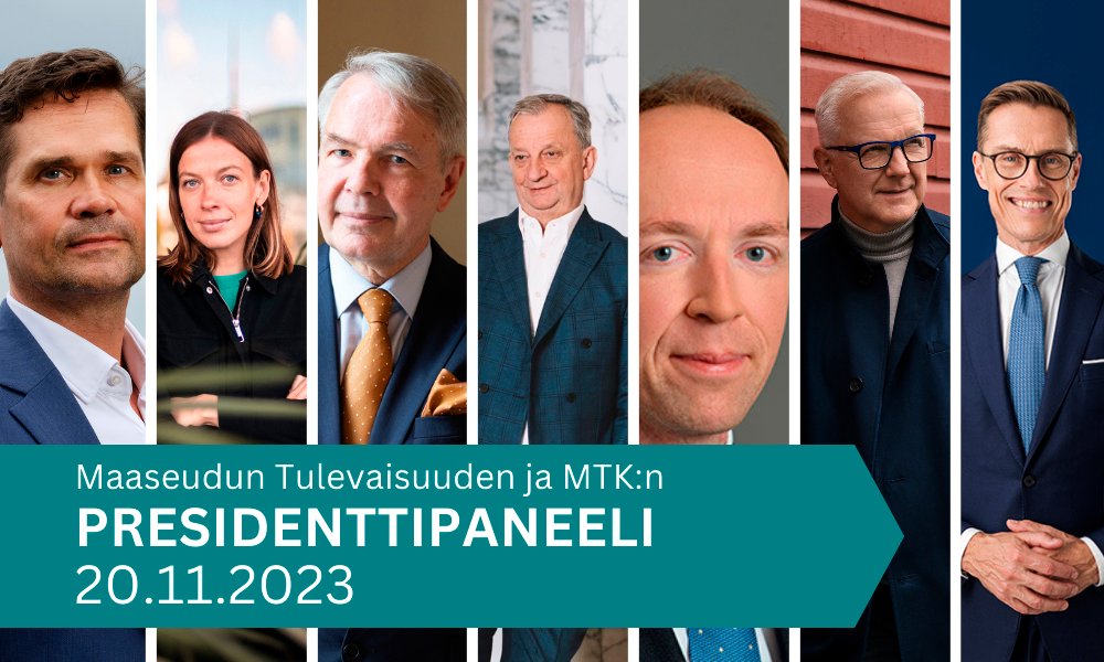 Maaseudun Tulevaisuuden ja MTK:n presidenttitentti 20.11. klo 10-12. Mukana <a href="/MikaAaltola/">Mika Aaltola</a> <a href="/liandersson/">Li Andersson</a> <a href="/Haavisto/">Pekka Haavisto</a> <a href="/hjallisharkimo/">Hjallis Harkimo</a> <a href="/Halla_aho/">Jussi Halla-aho</a> <a href="/ollirehn/">Olli Rehn</a> <a href="/alexstubb/">Alexander Stubb</a>. Juontavat <a href="/KemppainenJouni/">Jouni Kemppainen</a> ja <a href="/LRuohola/">Laura Ruohola</a> #presidentinvaalit #presidentinvaalit2024 - Suorana bit.ly/3SzNbhR