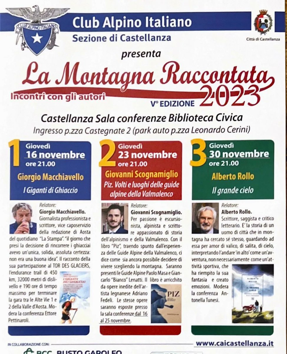 Tra una settimana #igigantideighiacciai saranno ospiti del Cai di Castellanza (Varese) per raccontare avventure e soprattutto disavventure capitate sui sentieri del Tor des Glaciers e del Tor des Géants 

<a href="/TDG_trail/">Tor des Géants</a>