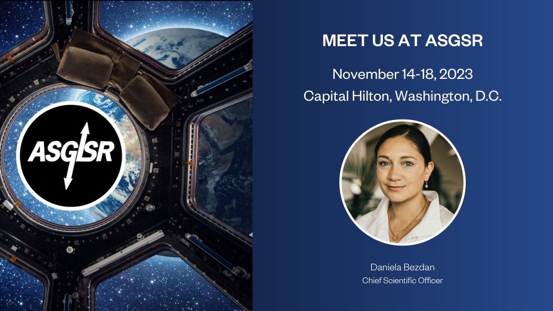 Our CSO, <a href="/Daniela_Bezdan/">Daniela Bezdan</a>, will be at the annual <a href="/ASGSRSpace/">ASGSR</a> meeting in Washington, D.C. (Nov 14-18). Connect with her during the event to discuss collaborations, projects, or exchange ideas. We look forward to meeting you! 🚀 
#ASGSR2023 #SpaceResearch #BioTechnology