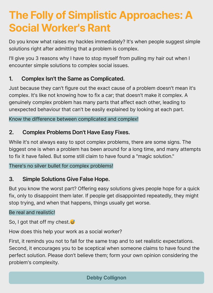 DinPedagogiek's tweet image. The Folly of Simplistic Approaches: A Social Worker's Rant
#SocialWork #ComplexProblems #RealisticSolutions #ProblemSolving #Frustration #Complexity #SilverBullet #RealisticExpectations #CriticalThinking #Skepticism #SocialIssues