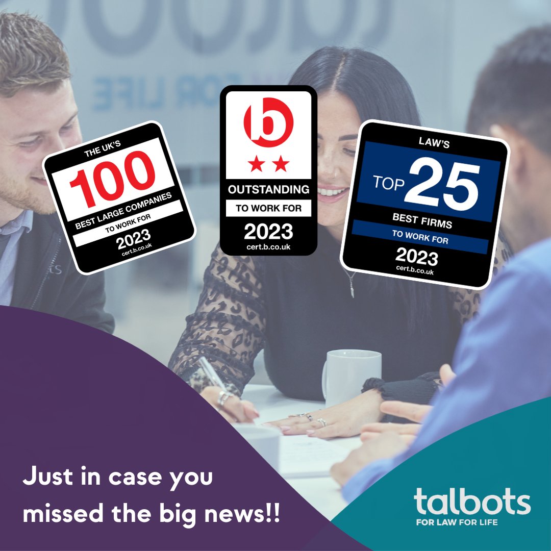 talbotslaw's tweet photo. Just in case you missed the big news...
Talbots Law has been ranked #52 in the Top 100 Large Companies to Work For in 2023 and #25 in the Top Law Firms to Work For in 2023 by Best Companies! ๐
#BestCompanies #Top100Companies #TopLawFirms #TalbotsLaw https://t.co/aQEJtkiufE