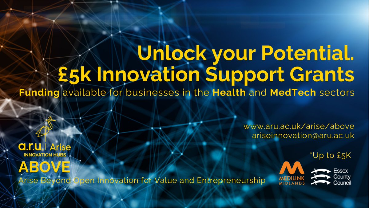 📢Are you a #healthtech or #medtech business, based or looking to grow in #Essex?

💸 Would you like £5K grant funding to innovate? 💸

Join us for a WEBINAR on the Project Launch: Why and How to Get Involved

📆 Monday 20 November ⏰ 1 -2pm

👉Visit ow.ly/ouIf50Q3Rsg